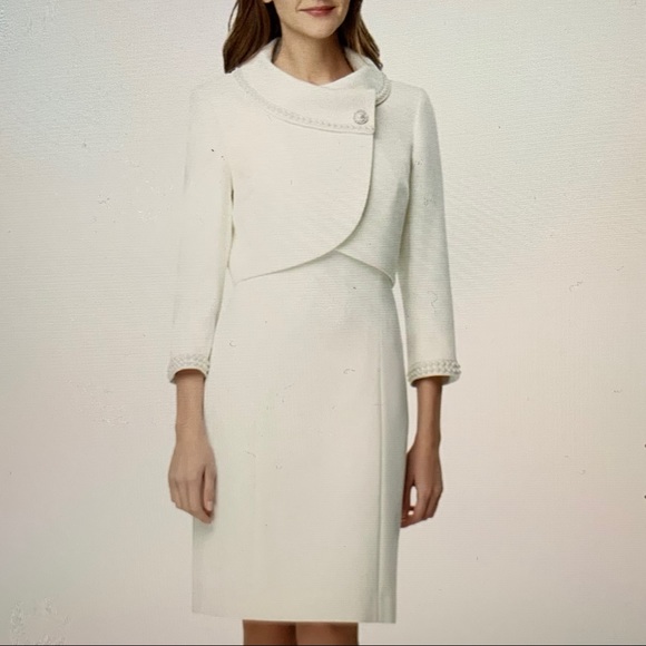 Pc Cropped Pearl Trim Jacket Dress 